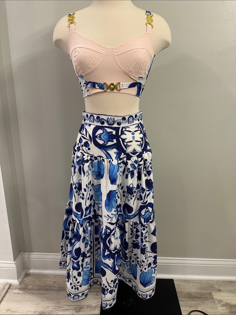 Blue and White Floral Midi Skirt & Matching Top